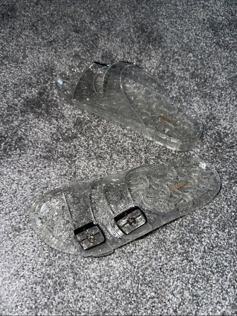 Clear Glitter woman’s Slide Sandals with Buckles - Picture 2 of 3